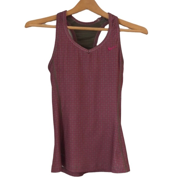 Nike Dri-Fit Tank Top SZ XS Built in Bra Brown/Pink Moisture Wicking Activewear - Picture 1 of 12